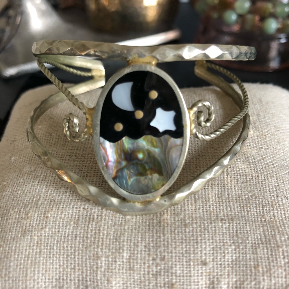 Moon and Star abalone adjustable bracelet